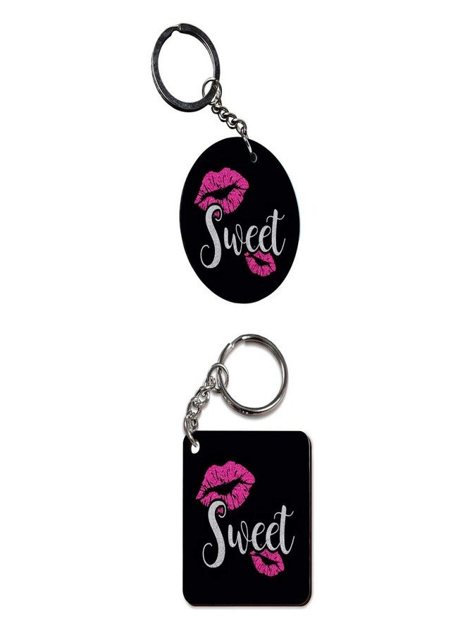Plan To Gift Set of 2 | Circle & Square Shape Printed Wooden Keychains Sweet | Circle & Square Shape keyrings | Circle & Square Shape Keychains| Printed keyrings - Image 2