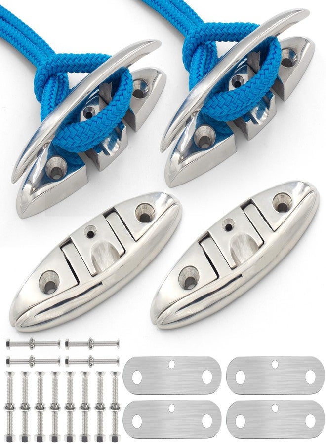 ORLANG 316 Stainless Steel Boat Cleats 6 Inch, Marine Grade Dock Cleats with Stainless Steel Bolts and Back Plate,Boat Dock Cleats Folding Dock Cleats for Deck and Boat (4 Pack) - Image 1