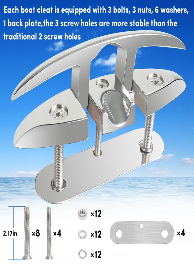 ORLANG 316 Stainless Steel Boat Cleats 6 Inch, Marine Grade Dock Cleats with Stainless Steel Bolts and Back Plate,Boat Dock Cleats Folding Dock Cleats for Deck and Boat (4 Pack) - Image 3