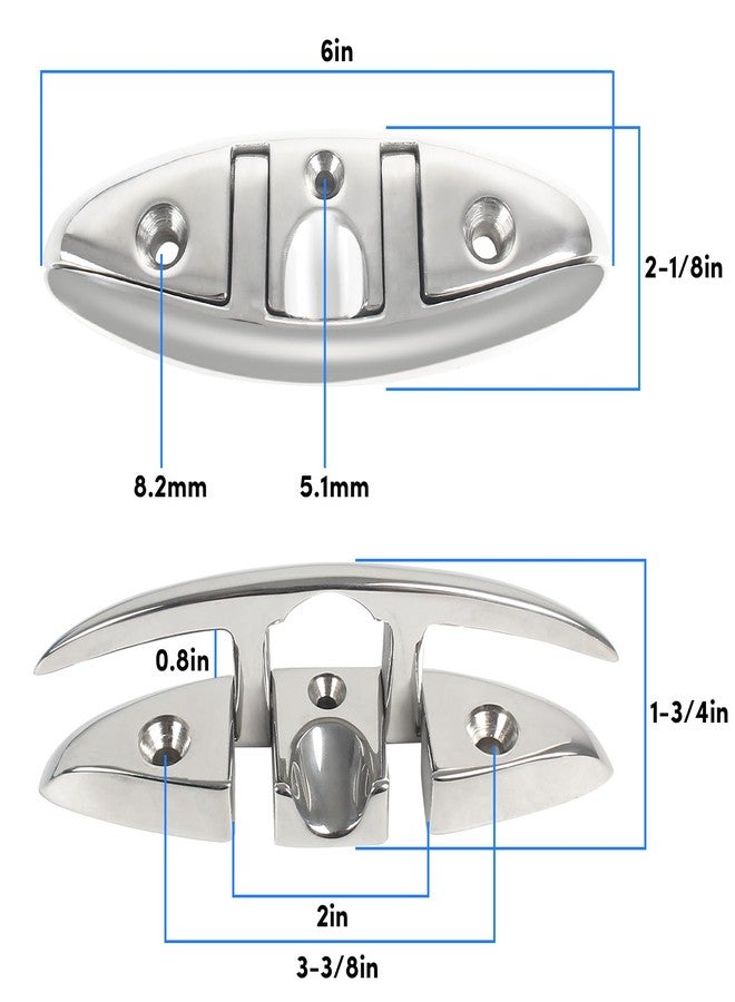 ORLANG 316 Stainless Steel Boat Cleats 6 Inch, Marine Grade Dock Cleats with Stainless Steel Bolts and Back Plate,Boat Dock Cleats Folding Dock Cleats for Deck and Boat (4 Pack) - Image 2