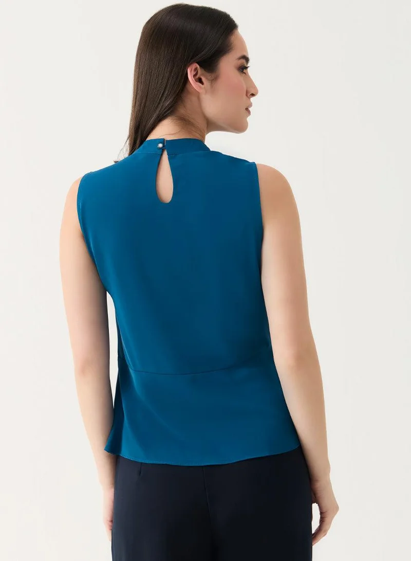 Zigzag Sleeveless D-Ring Belt Teal-Blue Top