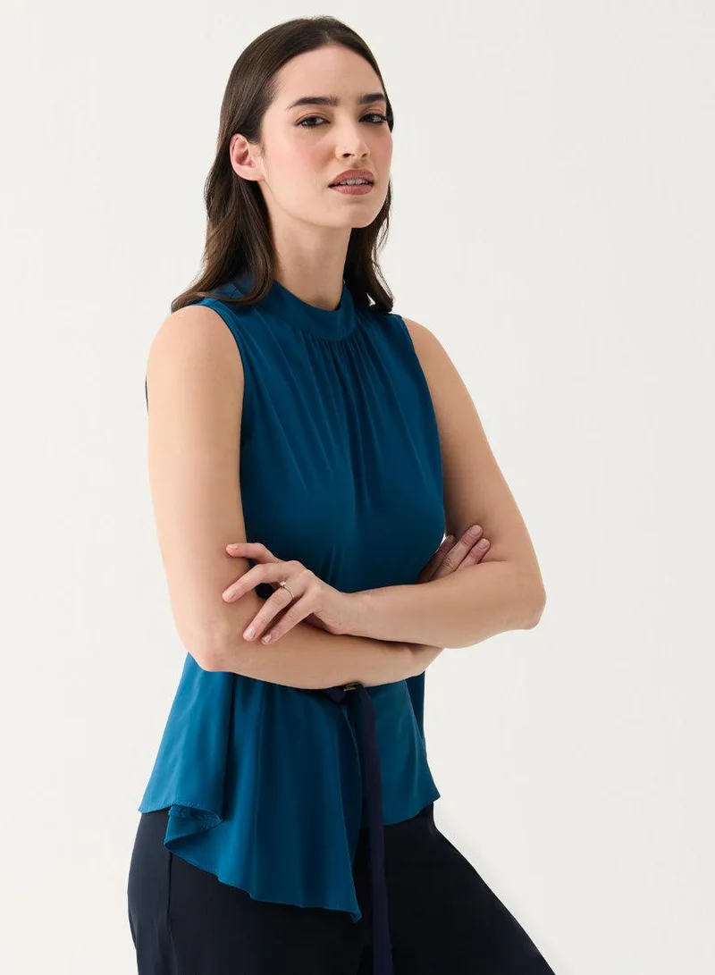 Zigzag  Sleeveless D-Ring Belt Teal-Blue Top for Women | Best Price UAE