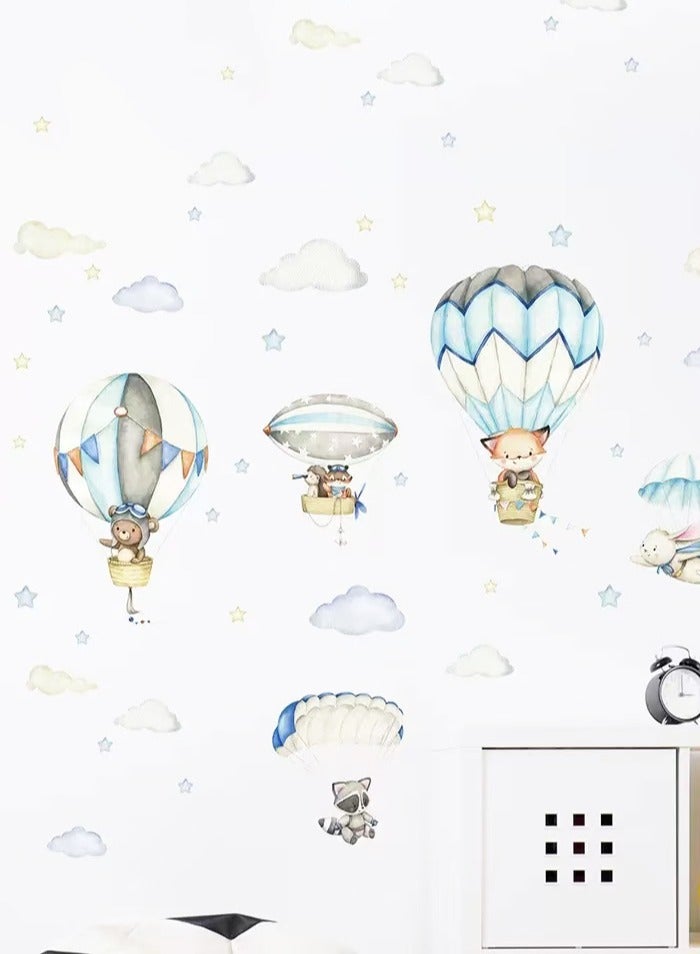 BF HOME Cartoon Hot Air Balloon Animal Wall Sticker for Kids Room, Decal for Nursery, Bedroom, Classroom Decor - Image 3