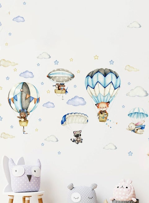 Cartoon Hot Air Balloon Animal Wall Sticker for Kids Room, Decal for Nursery, Bedroom, Classroom Decor