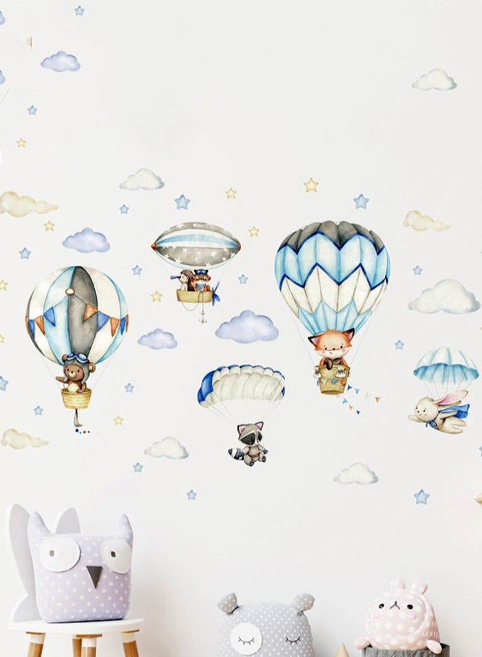 BF HOME Cartoon Hot Air Balloon Animal Wall Sticker for Kids Room, Decal for Nursery, Bedroom, Classroom Decor - Image 1