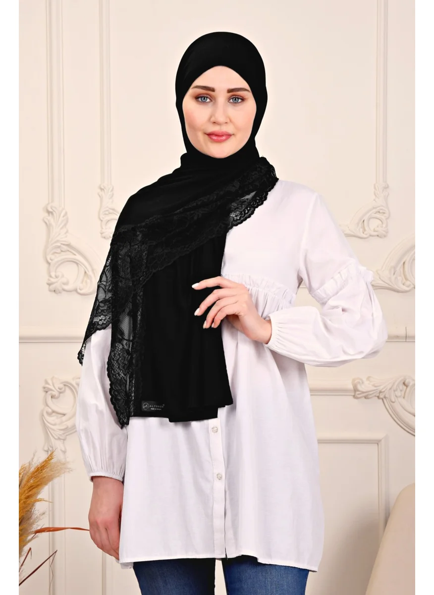 Altobeh Combed Cotton Shawl Lace-Black