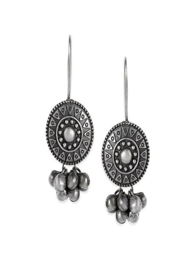 Rubans Women's Oxidised Silver-Plated Handcrafted Filligree Ghungroo Drop Earrings