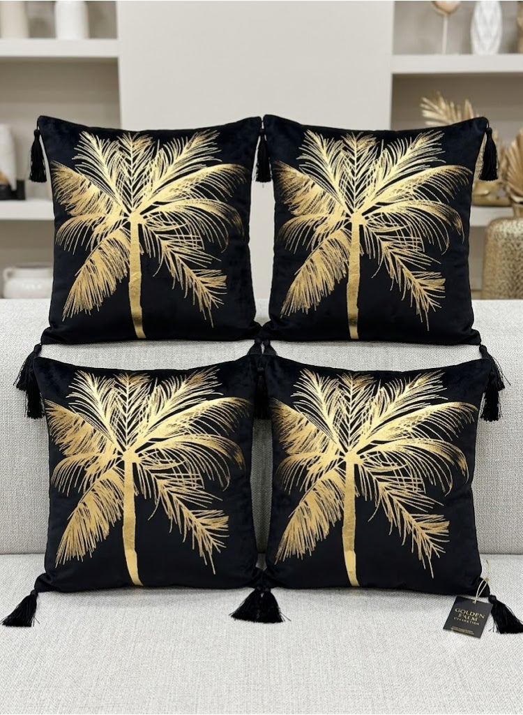 fashionhome 4 Pcs Shining Flower Design Cushion Covers Decor Throw Pillow Cover Gold Leaves Printed Decorative Pillowcase Cushion Cover for Bedroom Sofa Car Home Decor 45x45 cm - Image 1