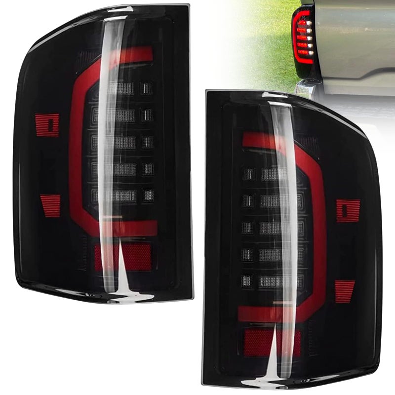 WonVon LED Tail Lights Compatible with 2007-2013 Chevy Silverado 1500 2007-2014 Silverado 2500 HD/3500 HD, LED Tube Rear Light Lamp Dark Smoke Replace A Pair - Image 1