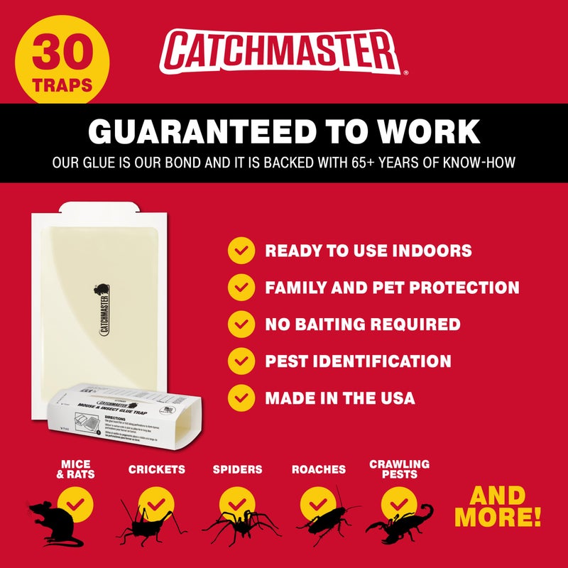 Catchmaster Mouse & Insect Super Glue Traps 30PK, Mouse Traps Indoor for Home, Extra Strength Sticky Pest Control Adhesive Tray for Catching Bugs, Rats & Rodents, Bulk Glue Boards - Image 3