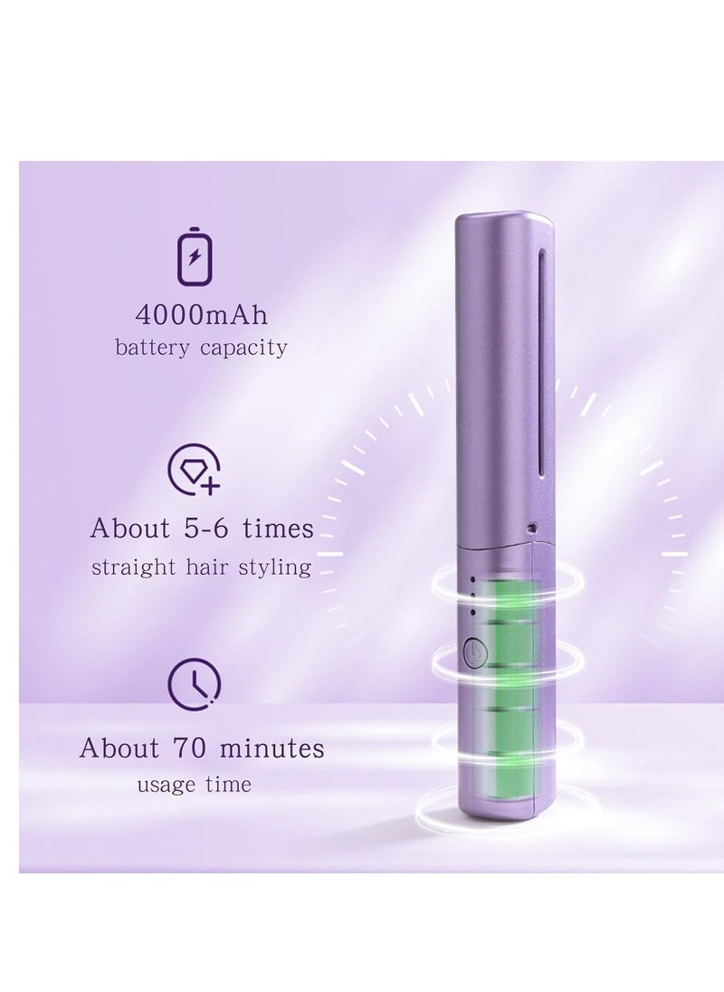ELTRAZONE Mini Hair Straightener, Rechargeable Hair Straightener Brush, Portable Straightening Brush with Anti-Static Negative Ion, Hot Comb Hair Straightener for Women, for All Hair Types (Purple) - Image 4
