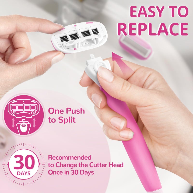 DreamGenius Razors for Women Include 2 Non-Slip Handles and 14 Blade Refills with a Shower Holder, 5 Premium Blades Women's Razors for Shaving with 360Â° Lubrication Reduces Irritation, Pink - Image 5