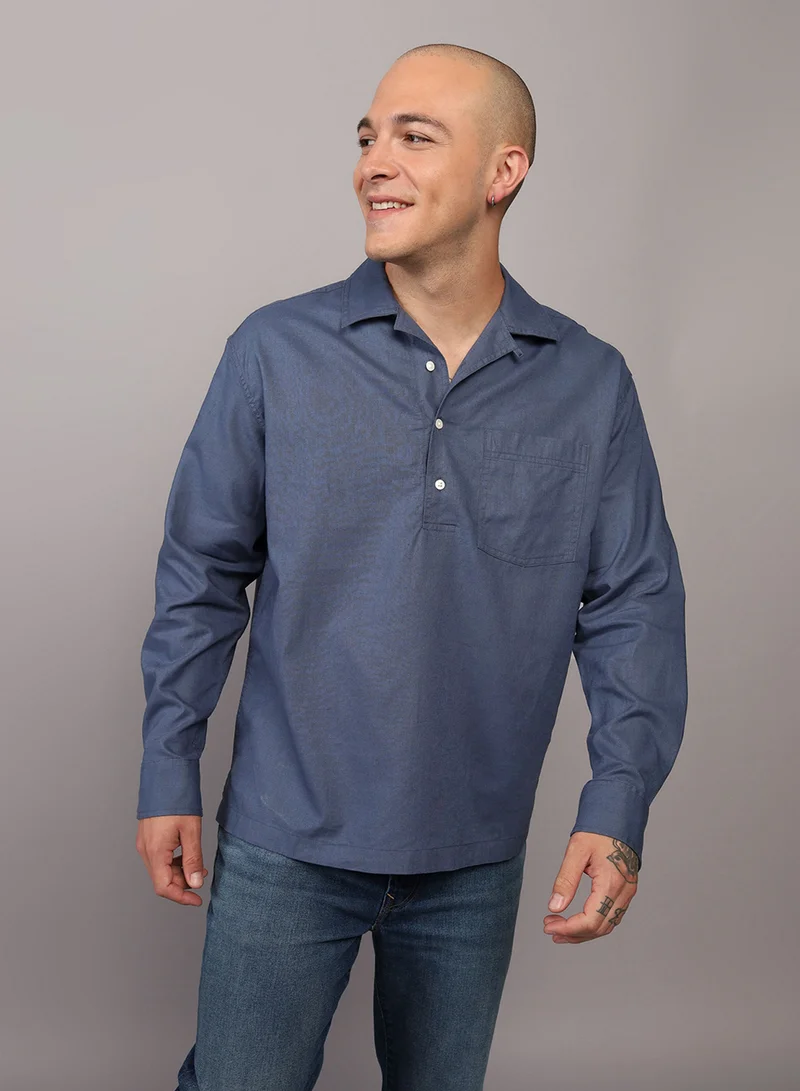 امريكان ايجل Long-Sleeve Linen-Blend Popover Shirt