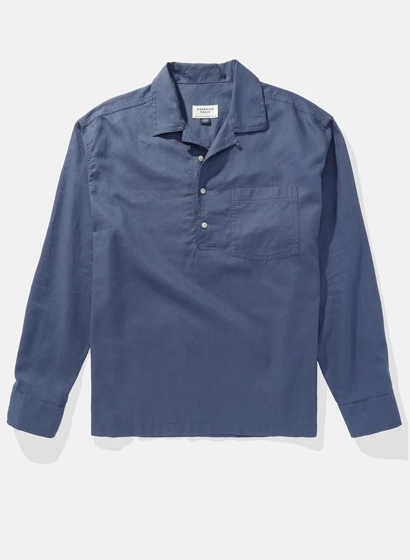 امريكان ايجل Long-Sleeve Linen-Blend Popover Shirt