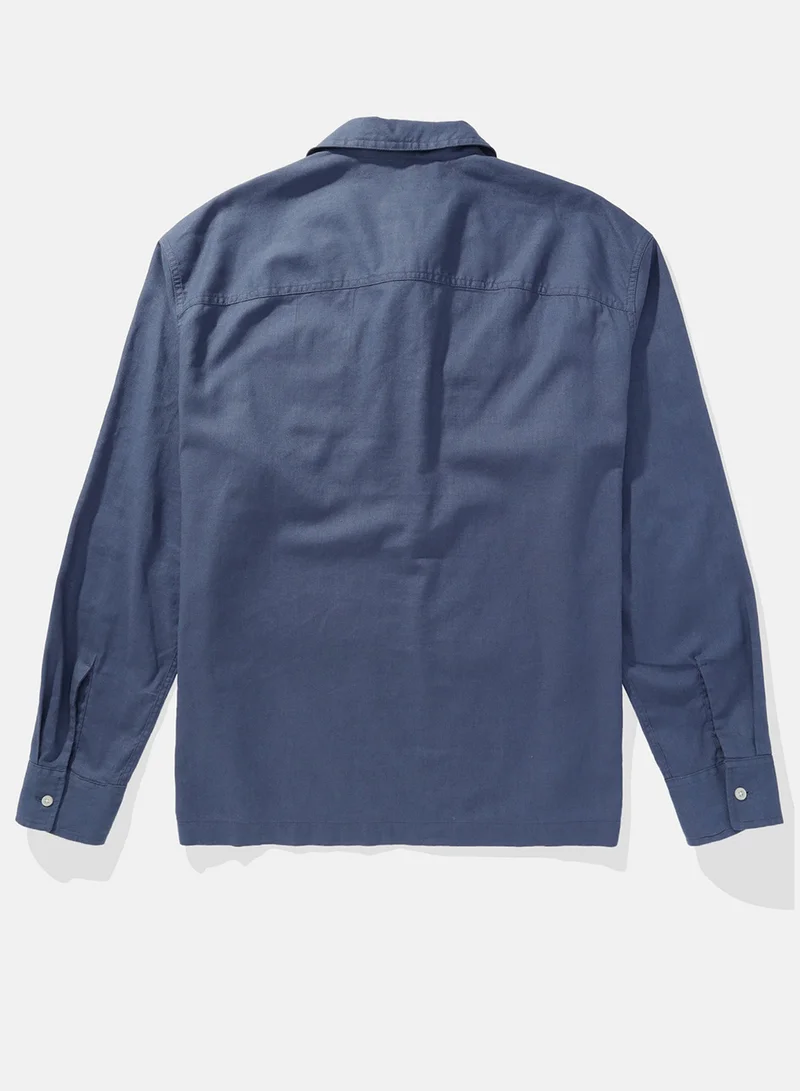 امريكان ايجل Long-Sleeve Linen-Blend Popover Shirt
