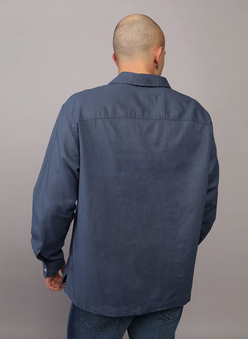 امريكان ايجل Long-Sleeve Linen-Blend Popover Shirt