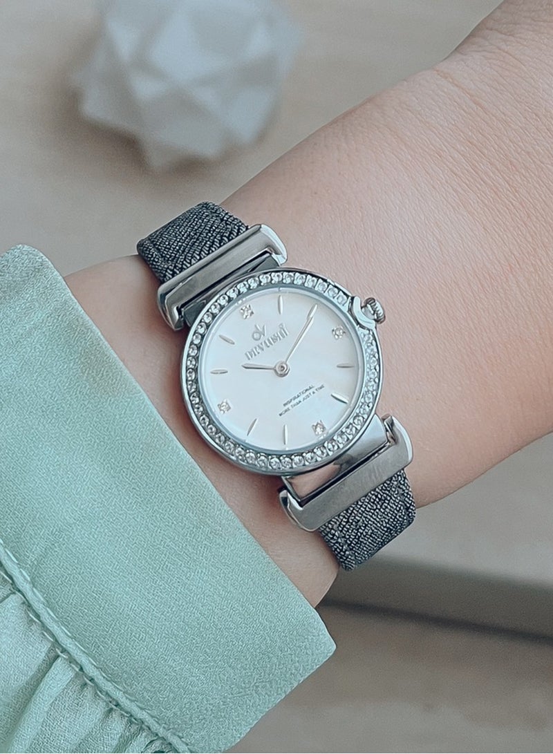 ديفوشي ساعه يد نسائيه ديفوشي جلد بلون رمادي - Image 1