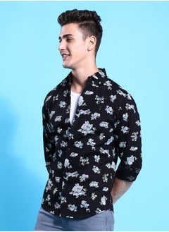 The Indian Garage Co Men Slim Fit Floral Printed Full Sleeves Cutaway Collar Casual Shirt  - Image 3