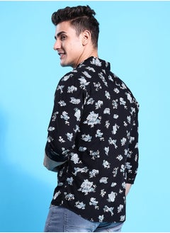 The Indian Garage Co Men Slim Fit Floral Printed Full Sleeves Cutaway Collar Casual Shirt  - Image 2