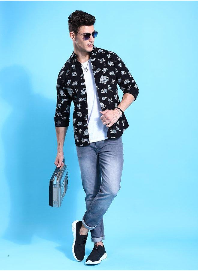 The Indian Garage Co - Men Slim Fit Floral Printed Full Sleeves Cutaway Collar Casual Shirt - Image 1