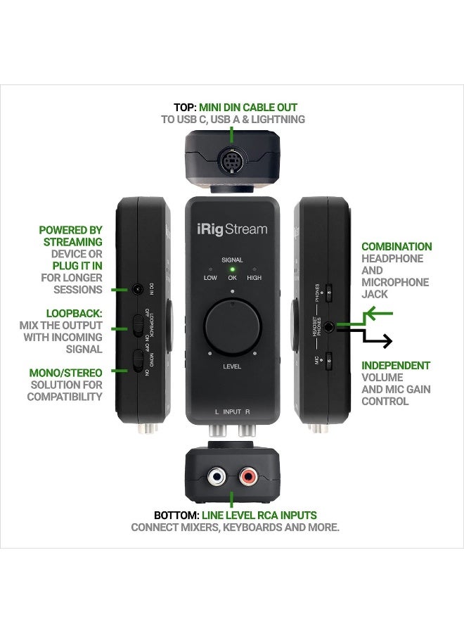 IK Multimedia iRig Stream stereo audio interface for iPhone, iPad, Mac, iOS and PC with USB-C, Lightning and USB for 24-bit, 48 kHz recording from mixers and studio gear - Image 2