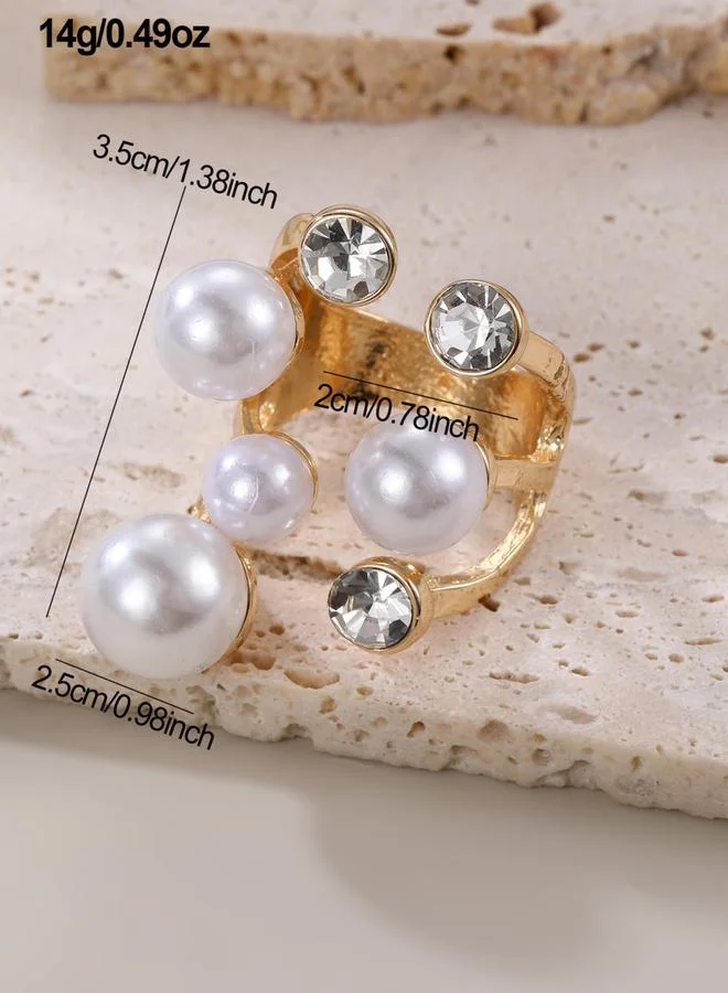 Take Two  Rhinestone Faux Pearl Embellished Ring for Women | Best Price UAE