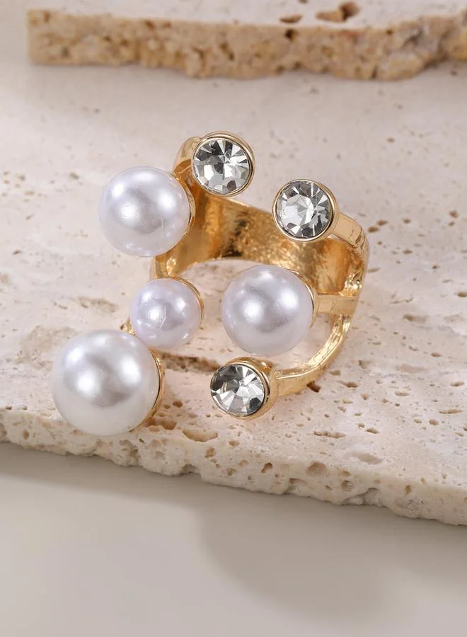 تايك تو خاتم مزين بفصوص ولؤلؤ صناعي