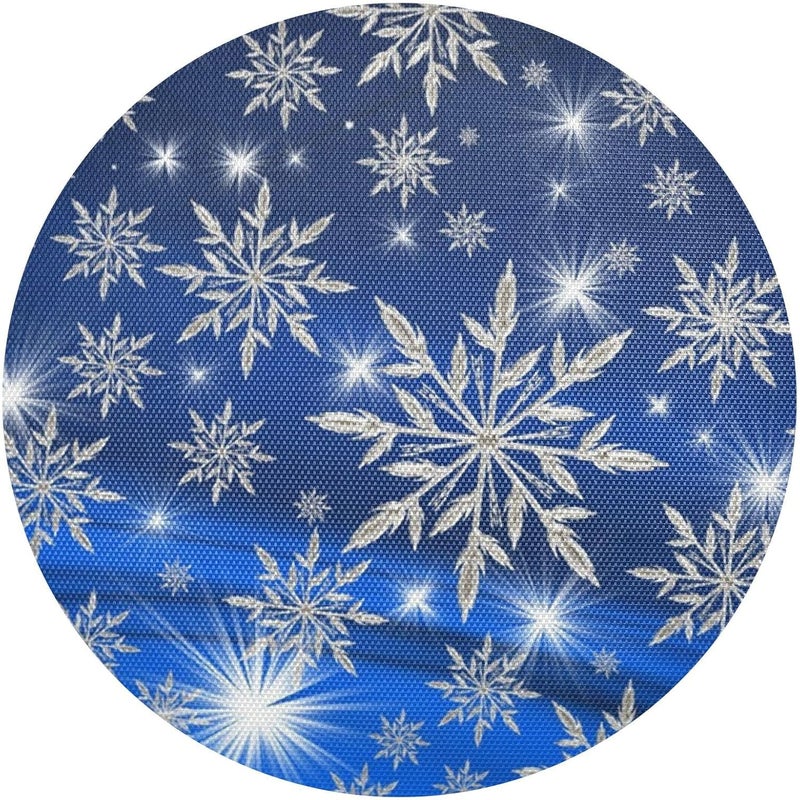 Kcldeci Merry Christmas Placemats for Dining Table Set of 4 Christmas Snowflake Blue Round Place mats Xmas Tablemats for Kitchen Dining Table Decoration Indoor Outdoor - Image 1