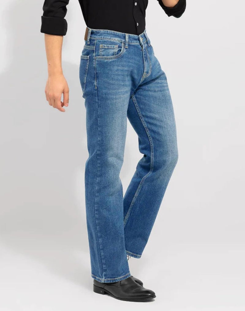 Waltz Men's High Waist Stretchable Boot Cut Wide Leg Flared Casual Light Blue Denim Cotton Bell Bottom Jeans Pants for Men, 30 - Image 3