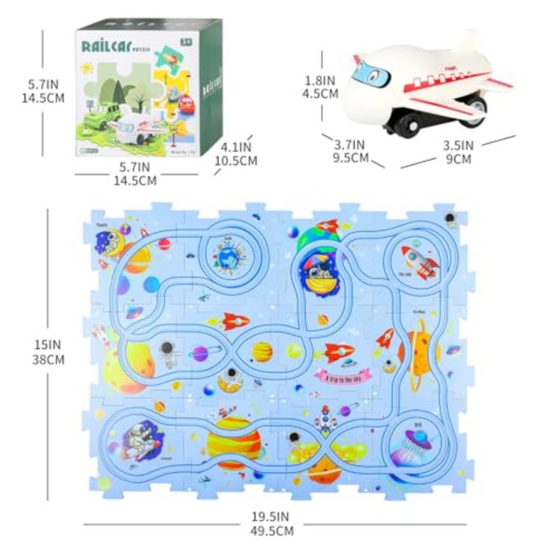 Puzzle with Rail Car for Ages 3-5, Toddler DIY Puzzle Track Play Set Gift, Critical Thinking Educational Toys for 3 4 5 6 Year Old Boys Girls, Fun Slot Car Building Toys for - Image 4