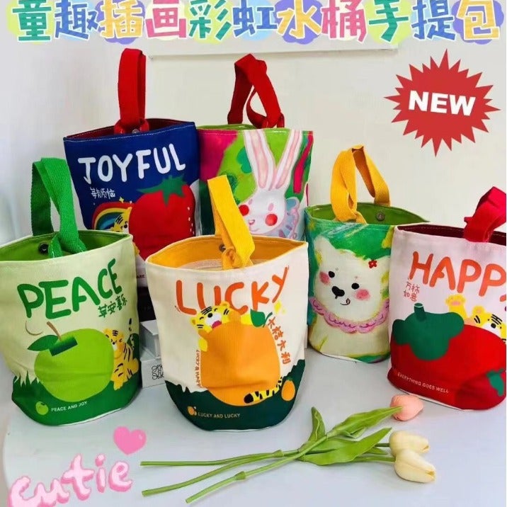 Cute Print Canvas Bucket Bag for Women - Image 1