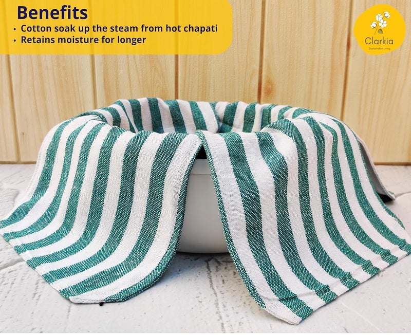 Clarkia Set of 2 Cotton Double Layer Roti Clothes Wrap with Flaps Muslin Cloth for chapati for hot case Kitchen Chapati Cloth wrap roti Cloth (2, Green & Blue) - Image 3