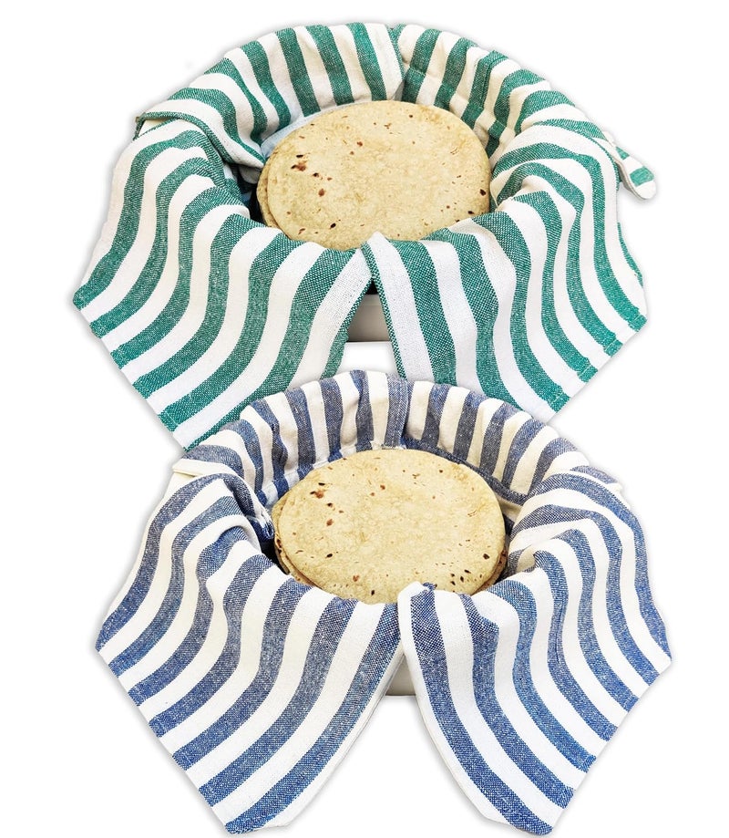 Clarkia Set of 2 Cotton Double Layer Roti Clothes Wrap with Flaps Muslin Cloth for chapati for hot case Kitchen Chapati Cloth wrap roti Cloth (2, Green & Blue) - Image 1