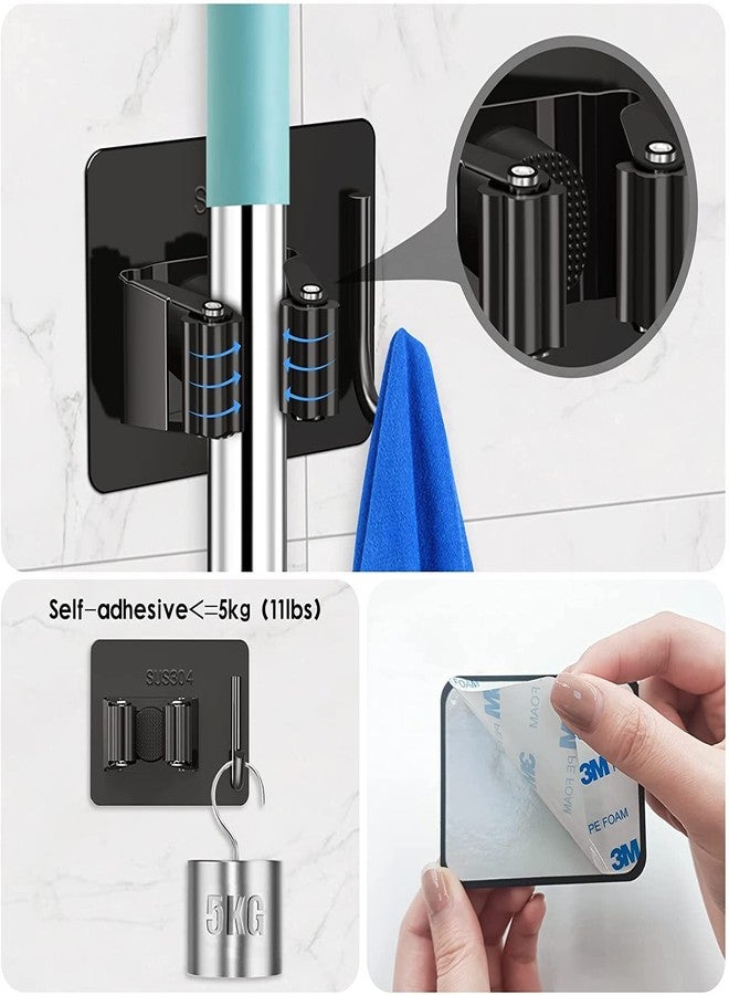 MeSwan Broom and Mop Holder | Self Adhesive Still Wall Mounted Storage Organizer | Stick Holder for Home Kitchen Garden Laundry & Garage (Blue 3) - Image 5