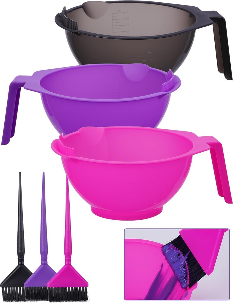 NiHome Hair Dye Bowl and Brush Set, Hair Color Mixing Bowls for Hairstylist, Color Bowls with Fine Teeth and Brush Cleaner, Salon Supplies Essentials, 3-Pack - Image 1