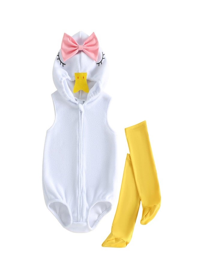 BemeyourBBs Toddler Halloween Costume Baby Boy Girl Halloween Outfit Hooded Romper Jumpsuit with Legging Coslpay Clothes (Goose White, 12-18 Months) - Image 1