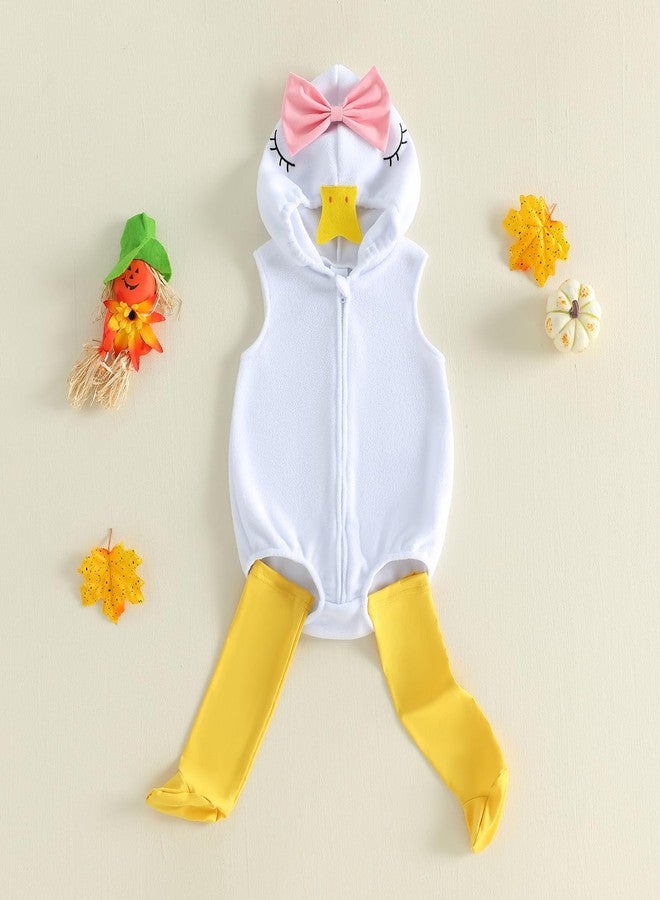 BemeyourBBs Toddler Halloween Costume Baby Boy Girl Halloween Outfit Hooded Romper Jumpsuit with Legging Coslpay Clothes (Goose White, 12-18 Months) - Image 4