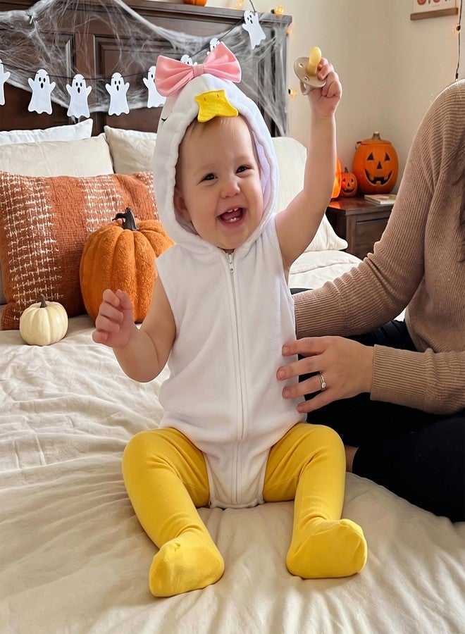 BemeyourBBs Toddler Halloween Costume Baby Boy Girl Halloween Outfit Hooded Romper Jumpsuit with Legging Coslpay Clothes (Goose White, 12-18 Months) - Image 3