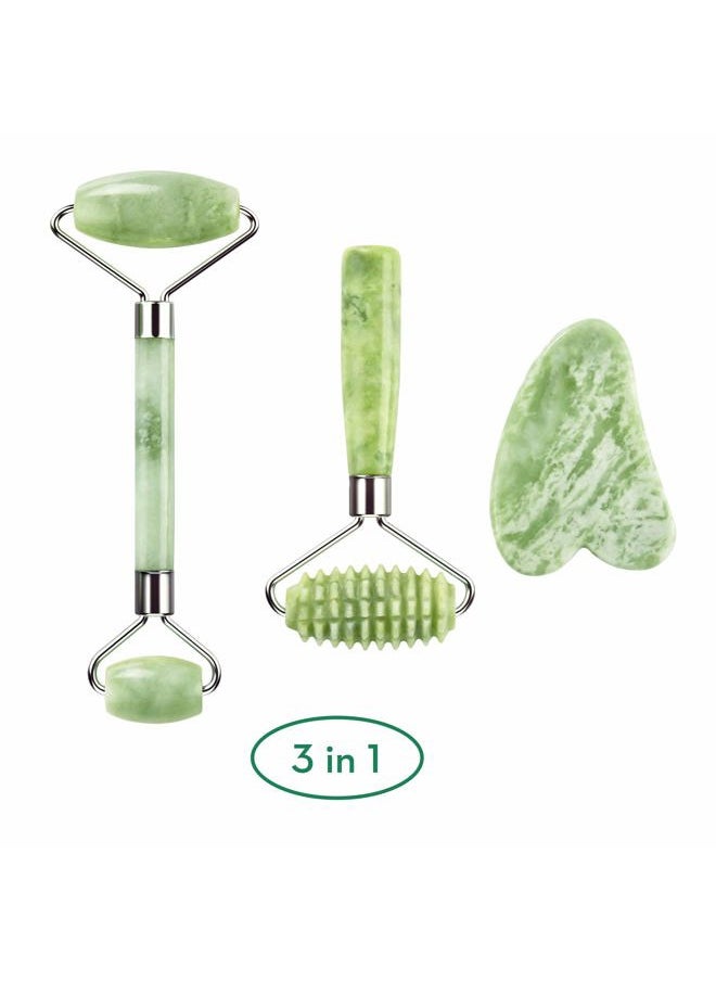 kimkoo kimkoo Jade Roller and Gua Sha for Face-3 in 1 Kit with Facial Massager Tool,100% Real Natural Jade Stone Anti Aging,Face Beauty Set for Eye Anti-Wrinkle  - Image 2