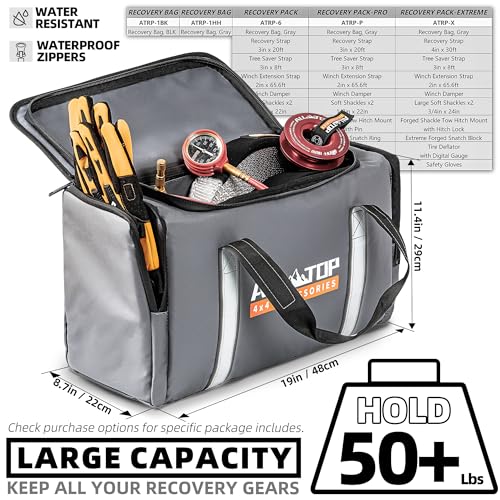 ALL-TOP Recovery Pack 7in1: Water-Resist Offroad Gear Bag with Tow Strap, Tree Saver, Extension Strap, Damper & 2 Soft Shackles - Image 2