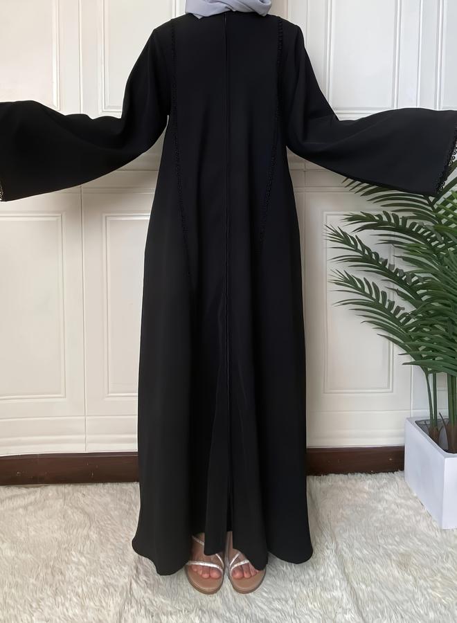 Take Two Black Solid Lace Trim A-Line Jalabiya - Image 3