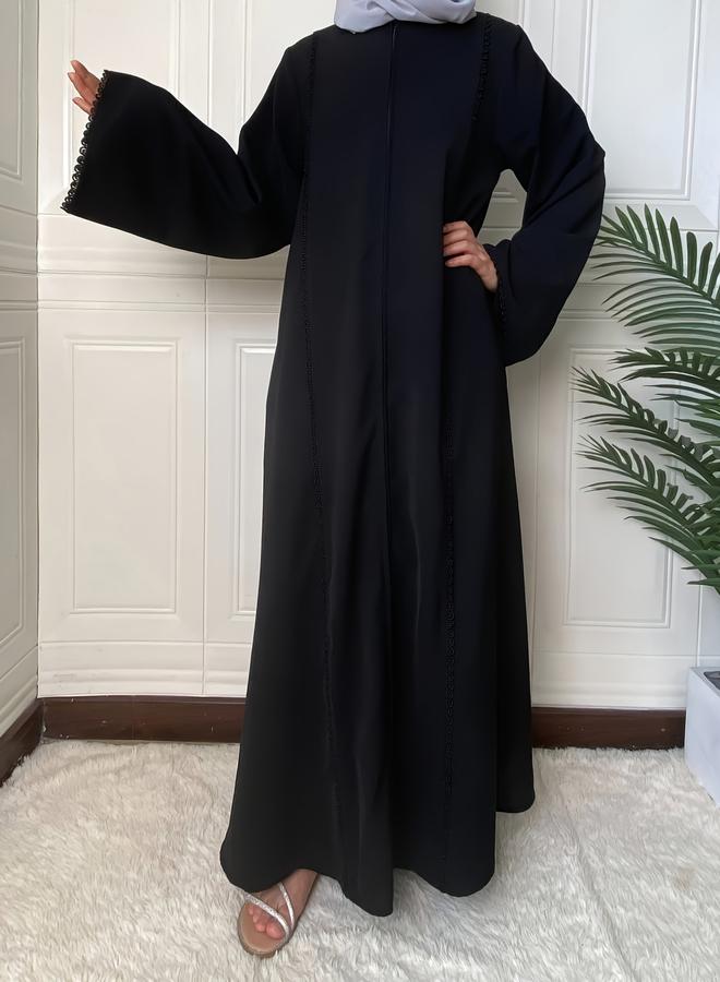 Take Two Black Solid Lace Trim A-Line Jalabiya - Image 2