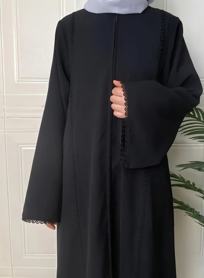 Take Two Black Solid Lace Trim A-Line Jalabiya