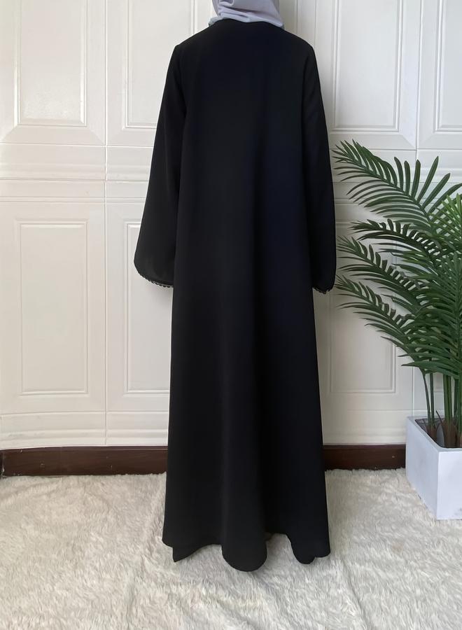 Take Two Black Solid Lace Trim A-Line Jalabiya - Image 4