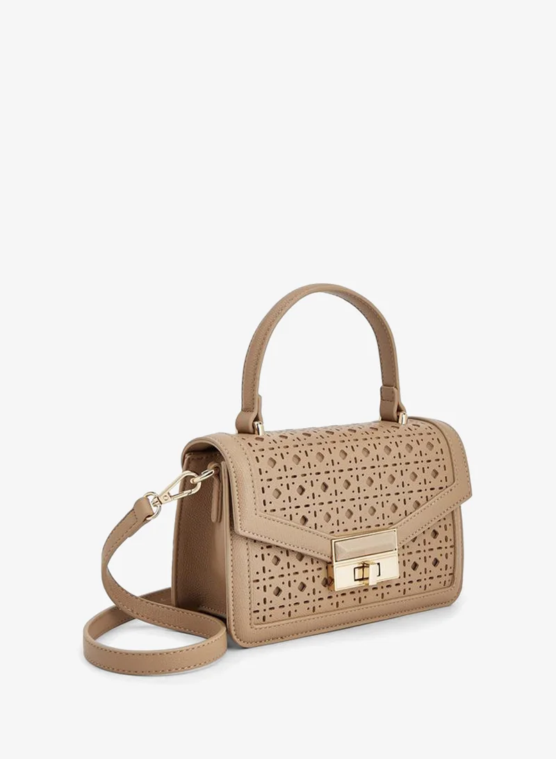 Flora Bella By Shoexpress Beige Laser Cut Handbag With Top Handle And Additional Shoulder Strap for Women | Best Price UAE