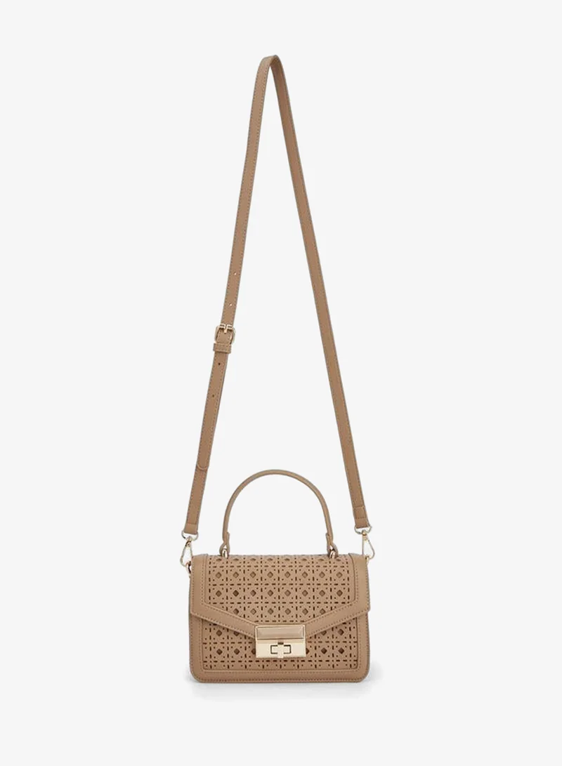Flora Bella By Shoexpress Beige Laser Cut Handbag With Top Handle And Additional Shoulder Strap for Women | Best Price UAE