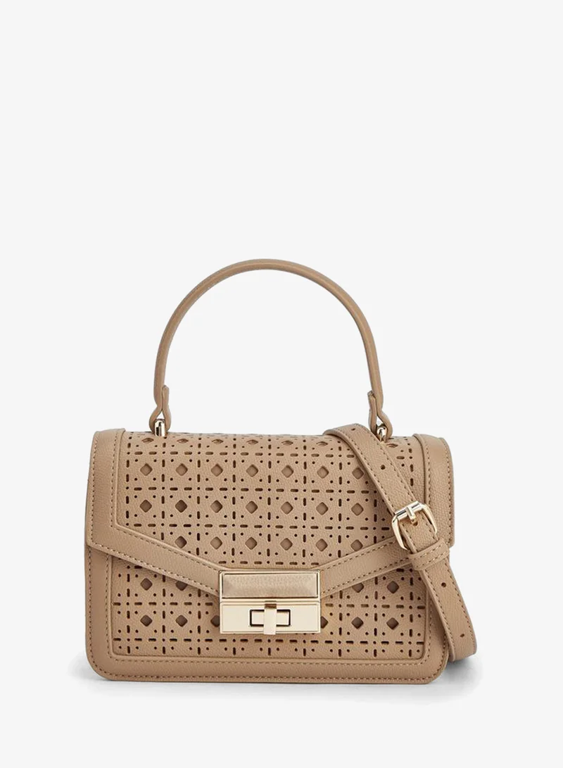Laser Cut Handbag With Top Handle And Additional Shoulder Strap