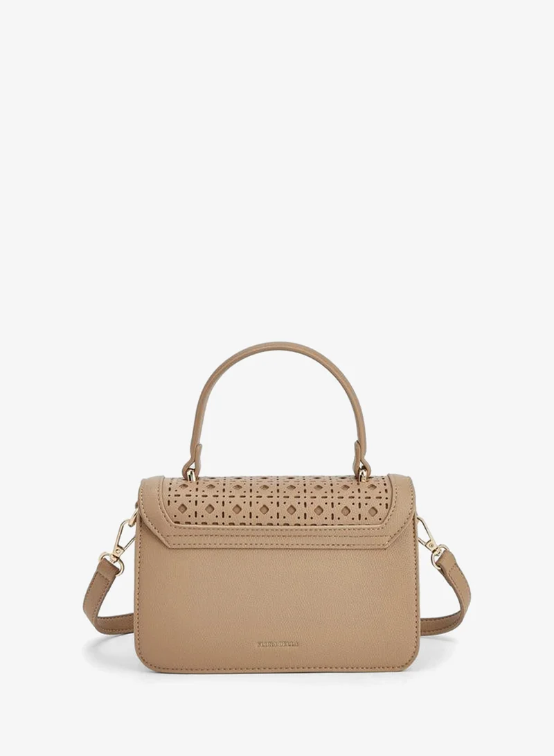 Flora Bella By Shoexpress Beige Laser Cut Handbag With Top Handle And Additional Shoulder Strap for Women | Best Price UAE