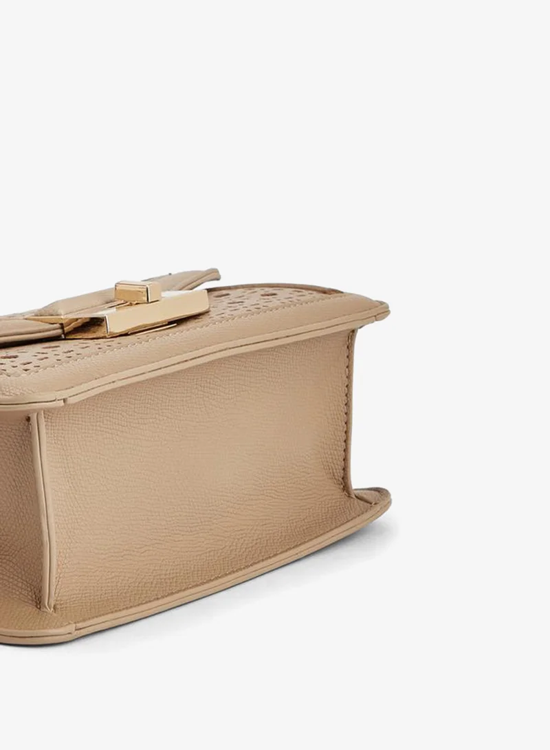 Flora Bella By Shoexpress Beige Laser Cut Handbag With Top Handle And Additional Shoulder Strap for Women | Best Price UAE