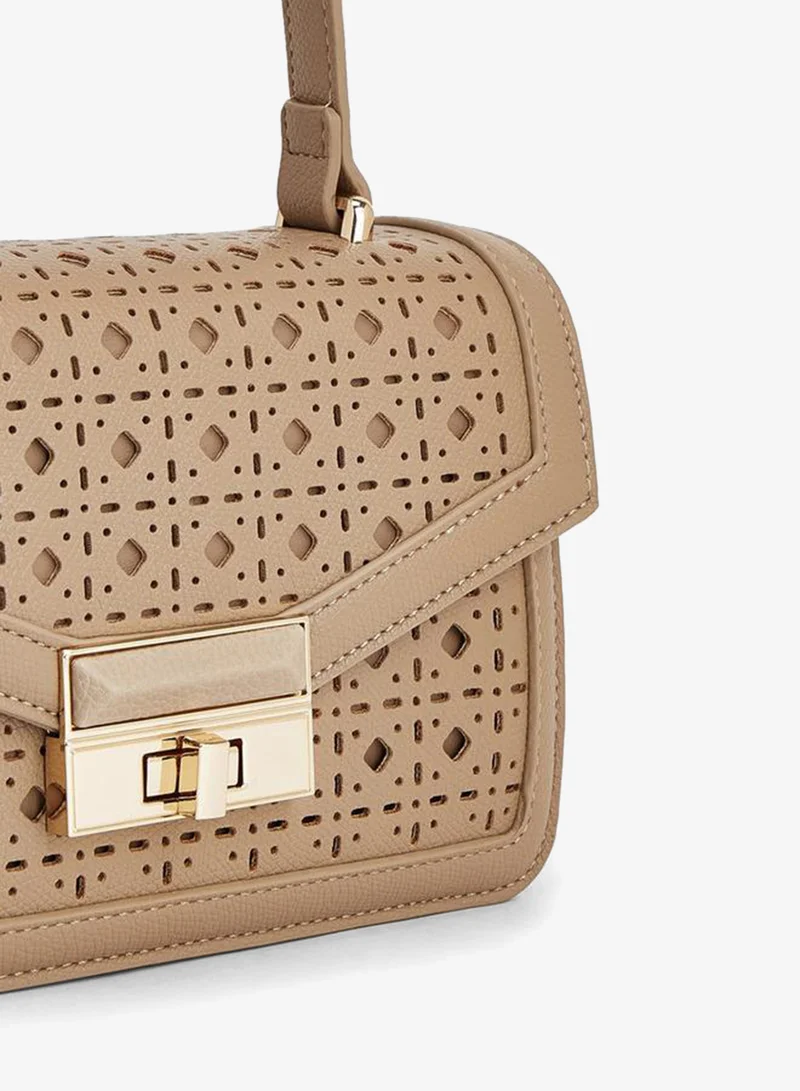 Flora Bella By Shoexpress Beige Laser Cut Handbag With Top Handle And Additional Shoulder Strap for Women | Best Price UAE